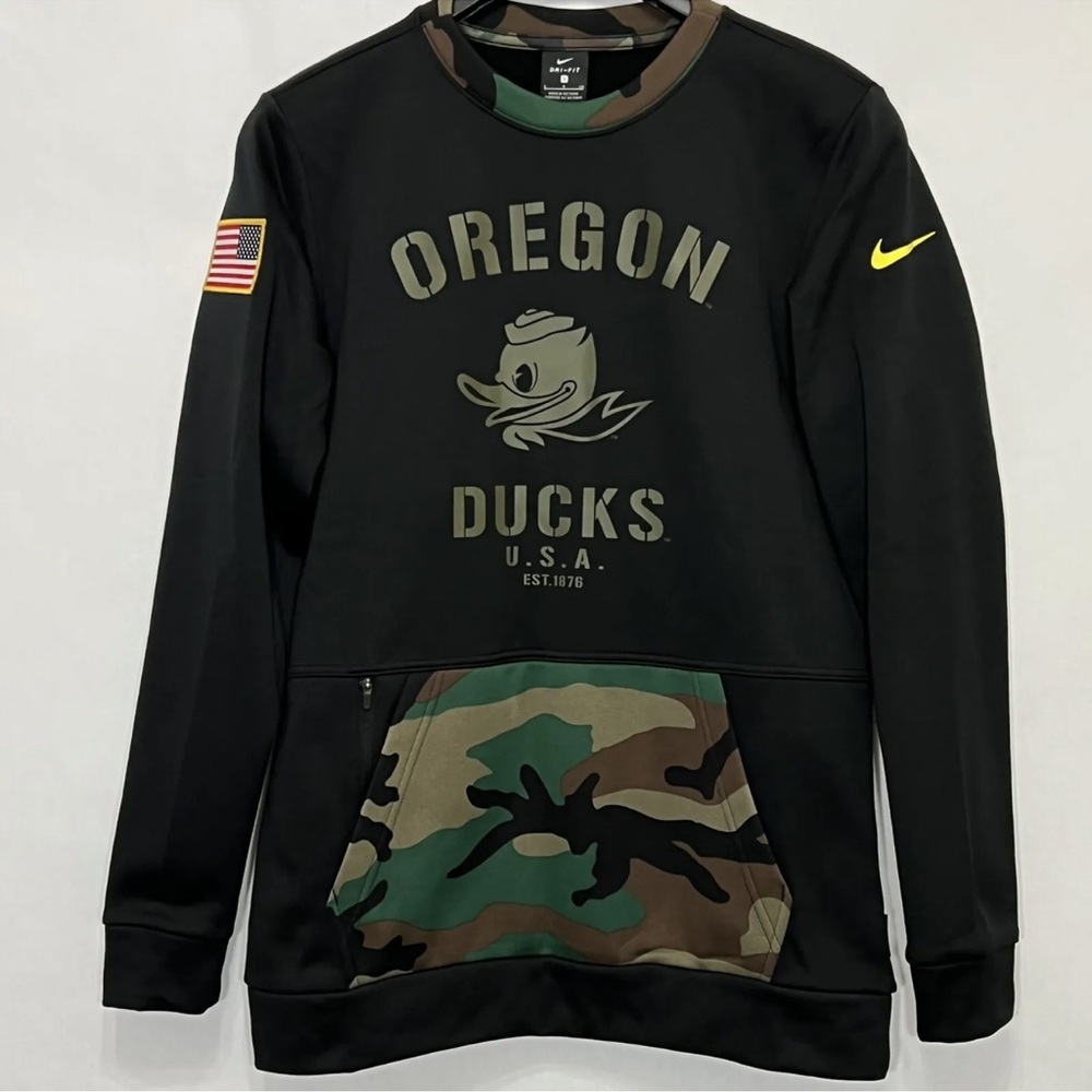 Nike‎ Oregon Ducks Military Salute Camo Sweatshirt Black Men Size Small